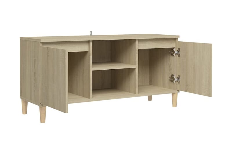 TV-bänk med massiva ben sonoma-ek 103,5x35x50 cm - Brun - Möbler - Tv möbel & mediamöbel - TV bänk & mediabänk