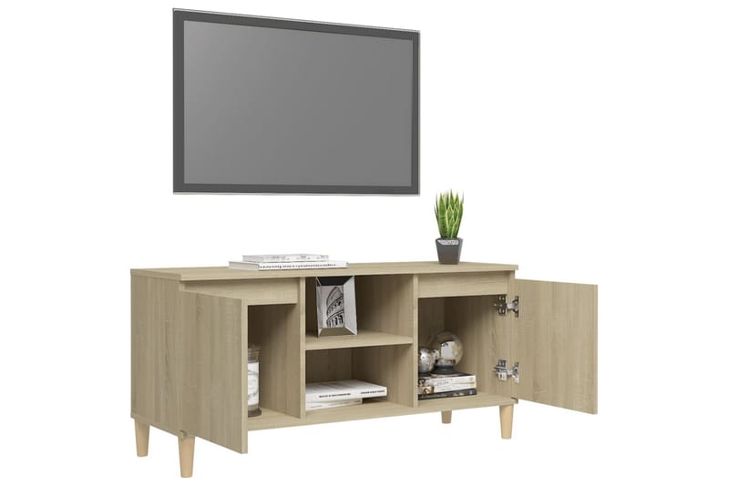 TV-bänk med massiva ben sonoma-ek 103,5x35x50 cm - Brun - Möbler - Tv möbel & mediamöbel - TV bänk & mediabänk
