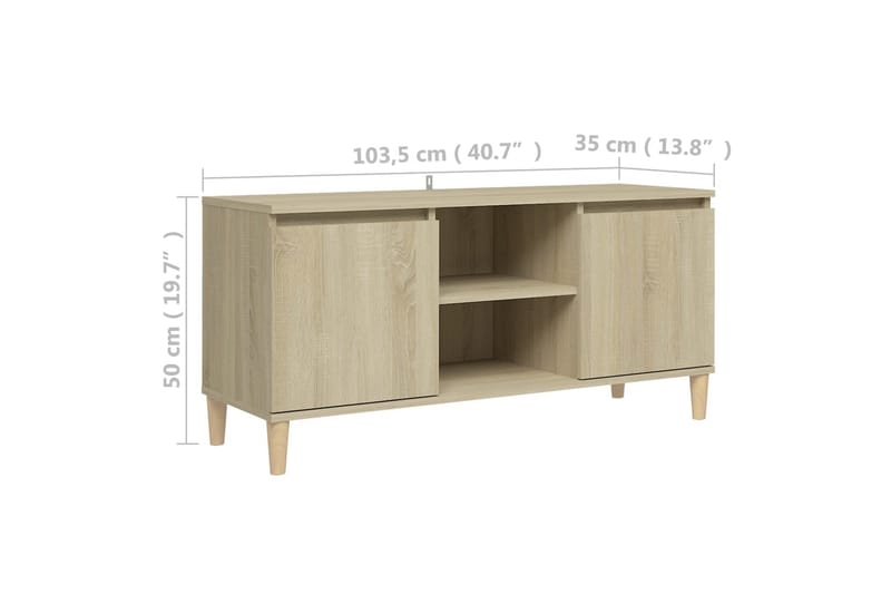 TV-bänk med massiva ben sonoma-ek 103,5x35x50 cm - Brun - Möbler - Tv möbel & mediamöbel - TV bänk & mediabänk
