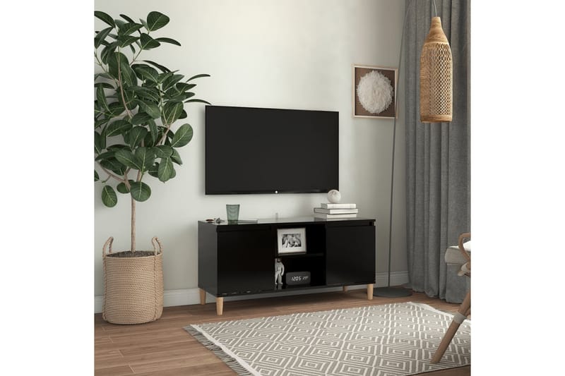 TV-bänk med massiva ben svart 103,5x35x50 cm - Svart - Möbler - Tv möbel & mediamöbel - TV bänk & mediabänk