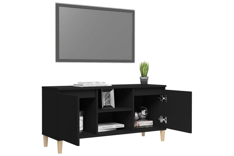 TV-bänk med massiva ben svart 103,5x35x50 cm - Svart - TV bänk & mediabänk