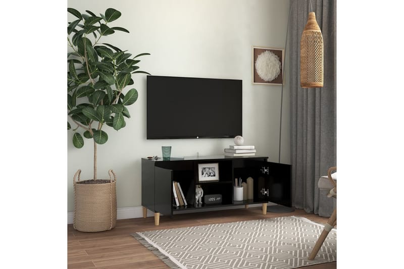 TV-bänk med massiva ben svart 103,5x35x50 cm - Svart - Möbler - Tv möbel & mediamöbel - TV bänk & mediabänk