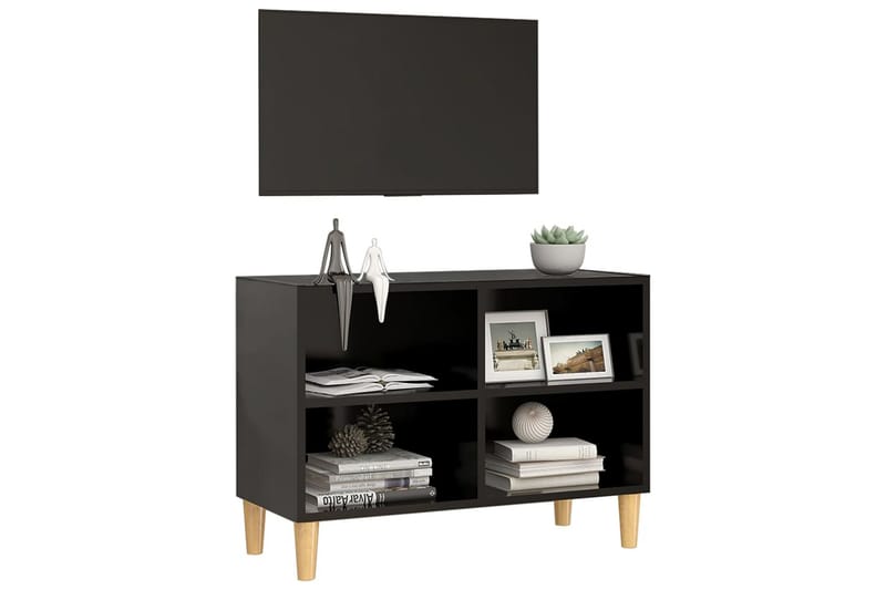 TV-bänk med massiva ben svart 69,5x30x50 cm - Svart - Möbler - Tv möbel & mediamöbel - TV bänk & mediabänk