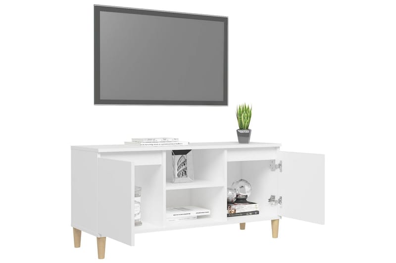 TV-bänk med massiva ben vit 103,5x35x50 cm - Vit - Möbler - Tv möbel & mediamöbel - TV bänk & mediabänk