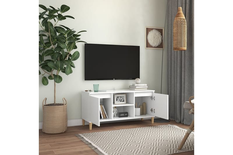 TV-bänk med massiva ben vit 103,5x35x50 cm - Vit - Möbler - Tv möbel & mediamöbel - TV bänk & mediabänk