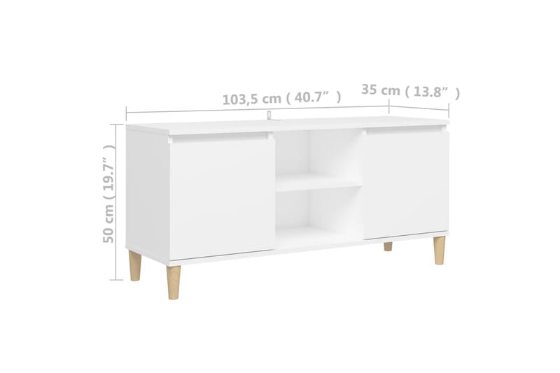 TV-bänk med massiva ben vit 103,5x35x50 cm - Vit - Möbler - Tv möbel & mediamöbel - TV bänk & mediabänk
