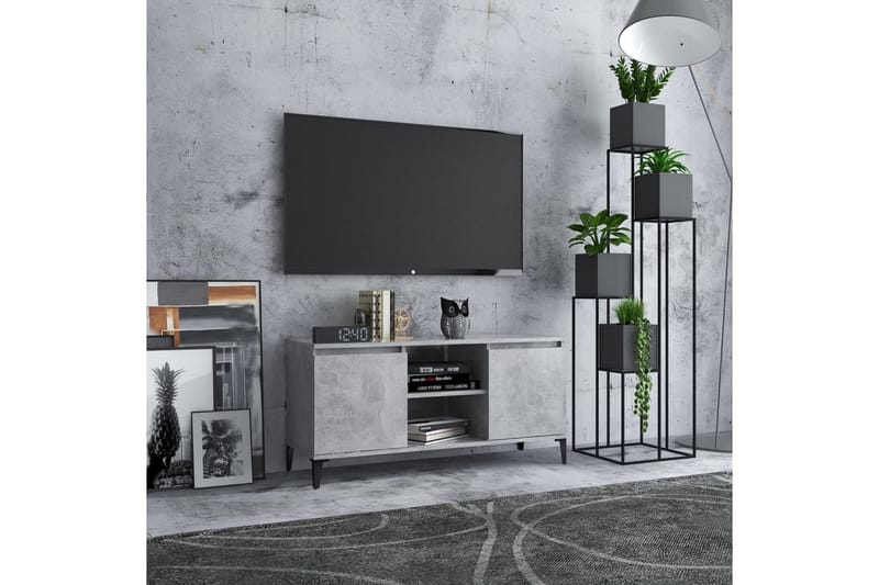 TV-bänk med metallben betonggrå 103,5x35x50 cm - Grå - Möbler - Tv möbel & mediamöbel - TV bänk & mediabänk