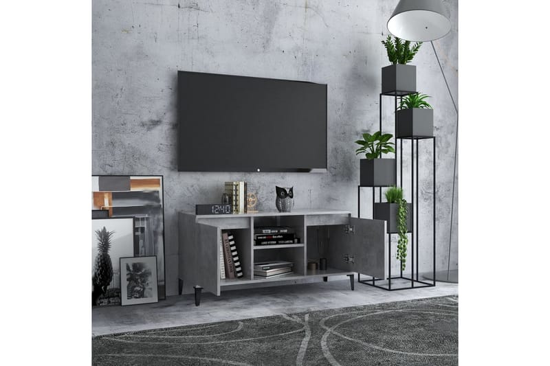 TV-bänk med metallben betonggrå 103,5x35x50 cm - Grå - Möbler - Tv möbel & mediamöbel - TV bänk & mediabänk
