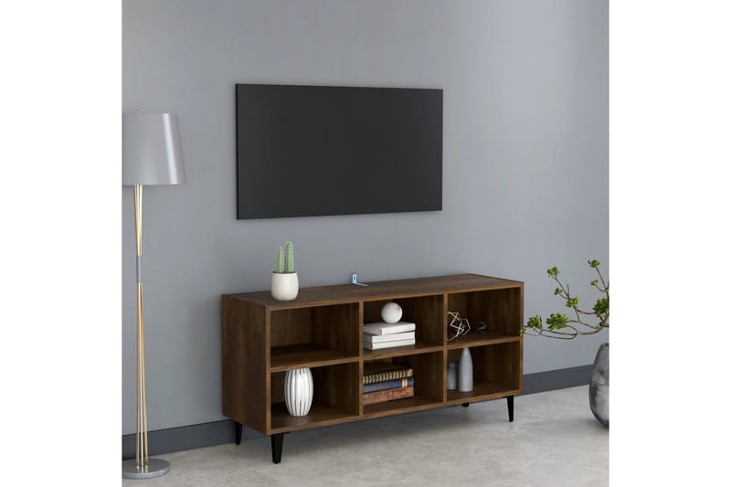 TV-bänk med metallben brun ek 103,5x30x50 cm - Brun - TV bänk & mediabänk