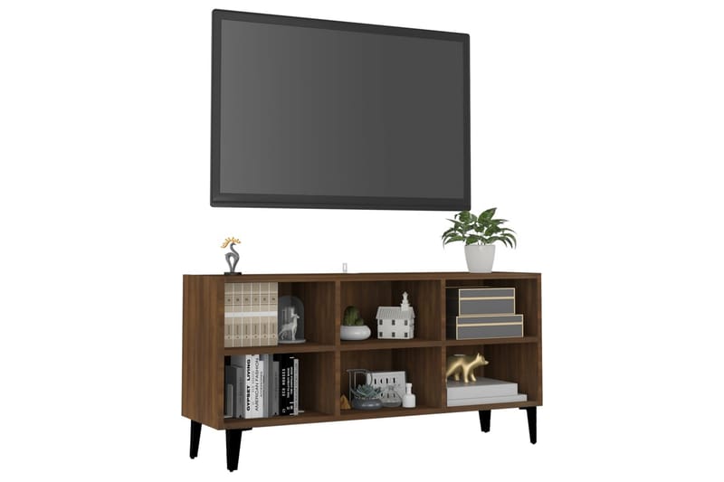 TV-bänk med metallben brun ek 103,5x30x50 cm - Brun - TV bänk & mediabänk