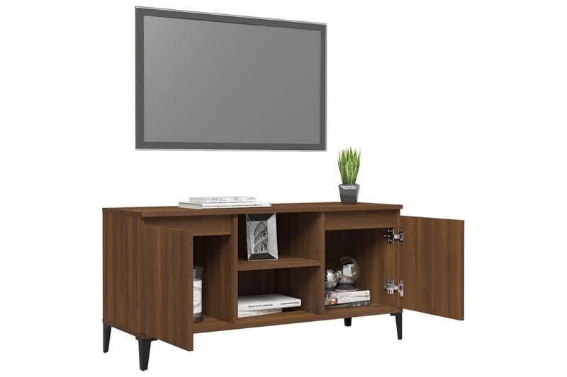 TV-bänk med metallben brun ek 103,5x35x50 cm - Brun - Möbler - Tv möbel & mediamöbel - TV bänk & mediabänk