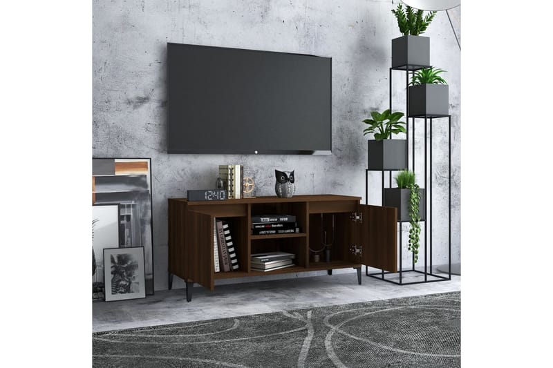 TV-bänk med metallben brun ek 103,5x35x50 cm - Brun - Möbler - Tv möbel & mediamöbel - TV bänk & mediabänk