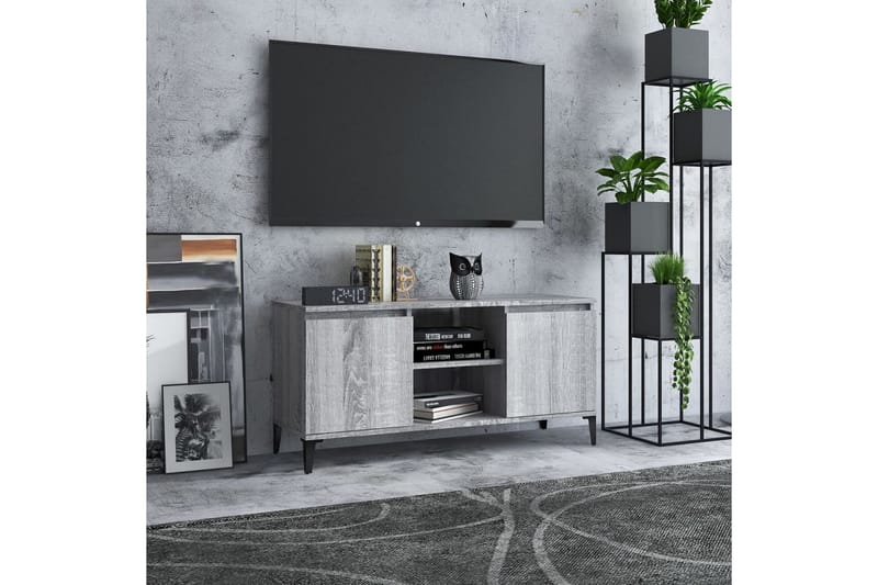 TV-bänk med metallben grå sonoma 103,5x35x50 cm - Grå - Möbler - Tv möbel & mediamöbel - TV bänk & mediabänk