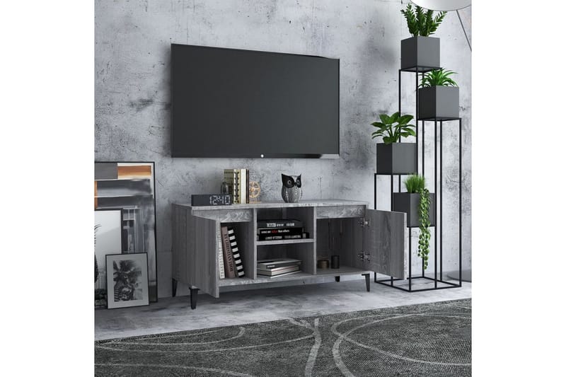 TV-bänk med metallben grå sonoma 103,5x35x50 cm - Grå - Möbler - Tv möbel & mediamöbel - TV bänk & mediabänk