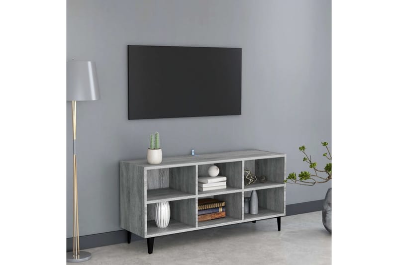 TV-bänk med metallben grå sonoma-ek 103,5x30x50 cm - Grå - Möbler - Tv möbel & mediamöbel - TV bänk & mediabänk
