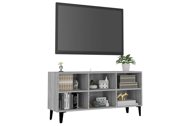 TV-bänk med metallben grå sonoma-ek 103,5x30x50 cm - Grå - Möbler - Tv möbel & mediamöbel - TV bänk & mediabänk