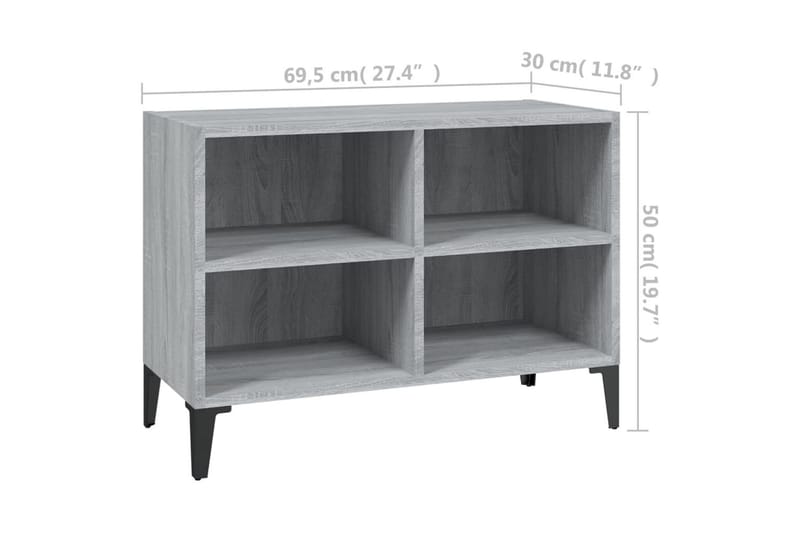 TV-bänk med metallben grå sonoma-ek 69,5x30x50 cm - Grå - Möbler - Tv möbel & mediamöbel - TV bänk & mediabänk
