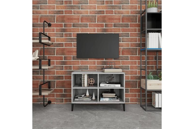 TV-bänk med metallben grå sonoma-ek 69,5x30x50 cm - Grå - Möbler - Tv möbel & mediamöbel - TV bänk & mediabänk