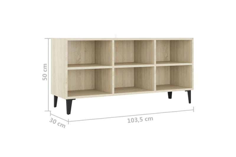 TV-bänk med metallben sonoma-ek 103,5x30x50 cm - Brun - Möbler - Tv möbel & mediamöbel - TV bänk & mediabänk