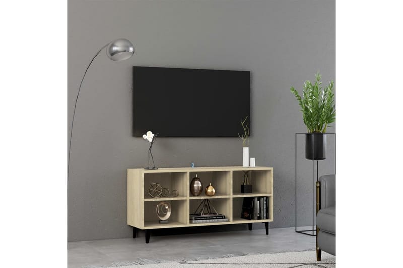 TV-bänk med metallben sonoma-ek 103,5x30x50 cm - Brun - Möbler - Tv möbel & mediamöbel - TV bänk & mediabänk