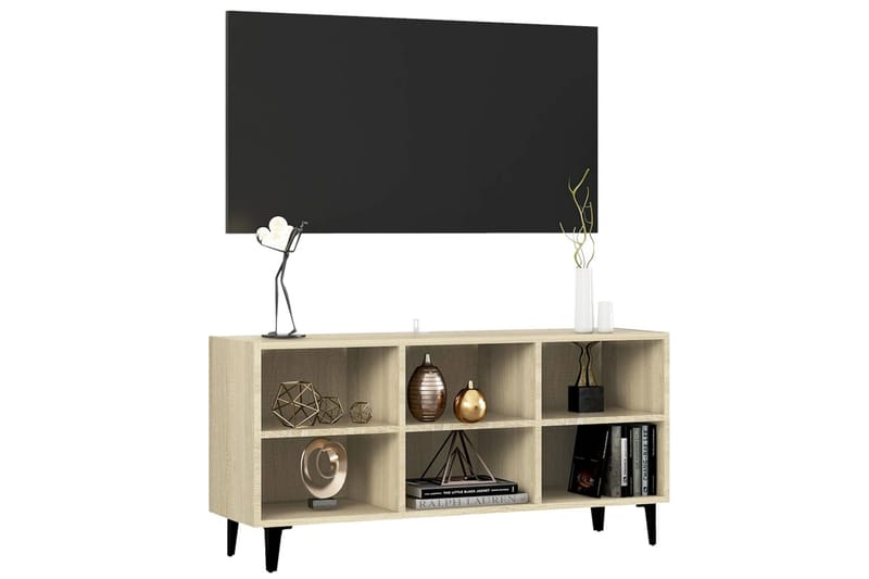 TV-bänk med metallben sonoma-ek 103,5x30x50 cm - Brun - Möbler - Tv möbel & mediamöbel - TV bänk & mediabänk