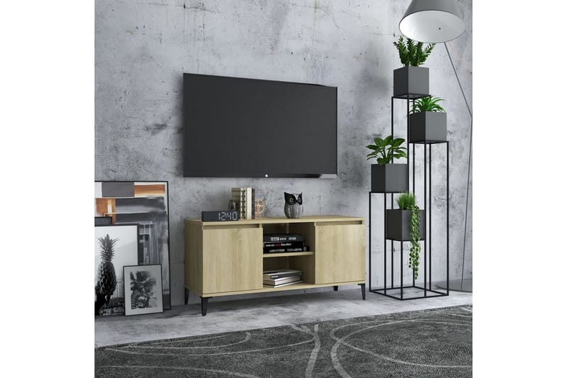 TV-bänk med metallben sonoma-ek 103,5x35x50 cm - Brun - Möbler - Tv möbel & mediamöbel - TV bänk & mediabänk