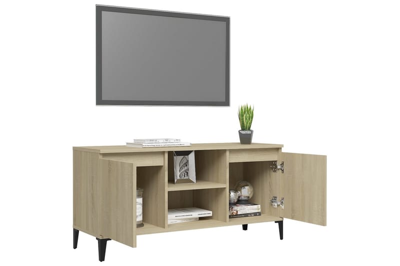 TV-bänk med metallben sonoma-ek 103,5x35x50 cm - Brun - Möbler - Tv möbel & mediamöbel - TV bänk & mediabänk