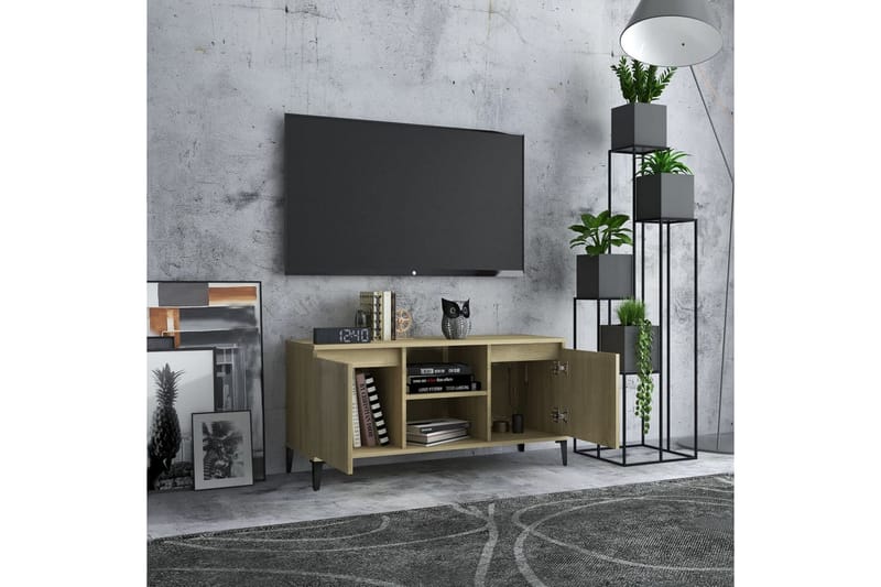 TV-bänk med metallben sonoma-ek 103,5x35x50 cm - Brun - Möbler - Tv möbel & mediamöbel - TV bänk & mediabänk