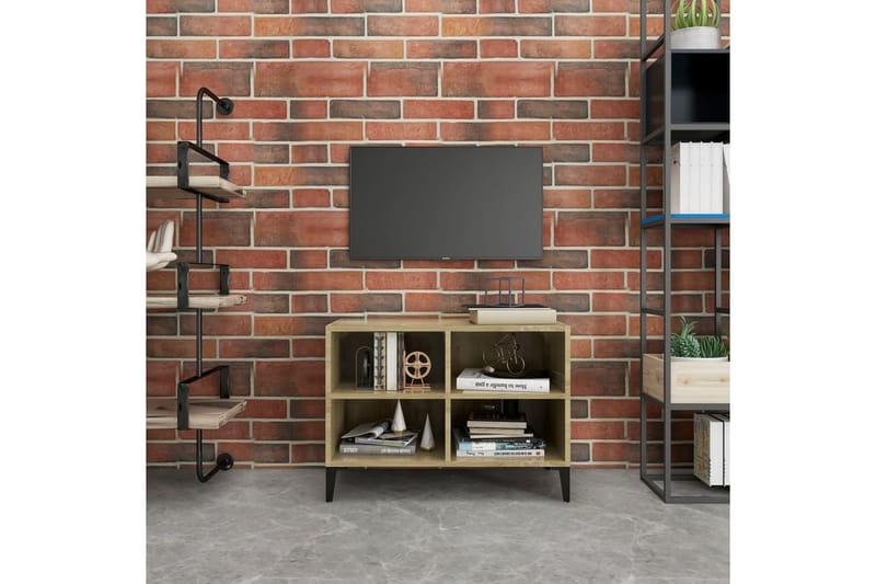 TV-bänk med metallben sonoma-ek 69,5x30x50 cm - Brun - Möbler - Tv möbel & mediamöbel - TV bänk & mediabänk
