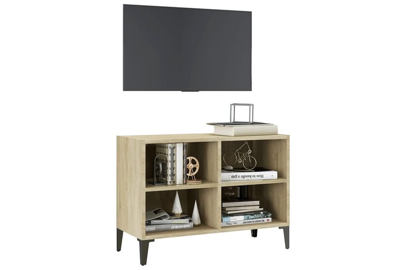 TV-bänk med metallben sonoma-ek 69,5x30x50 cm - Brun - Möbler - Tv möbel & mediamöbel - TV bänk & mediabänk