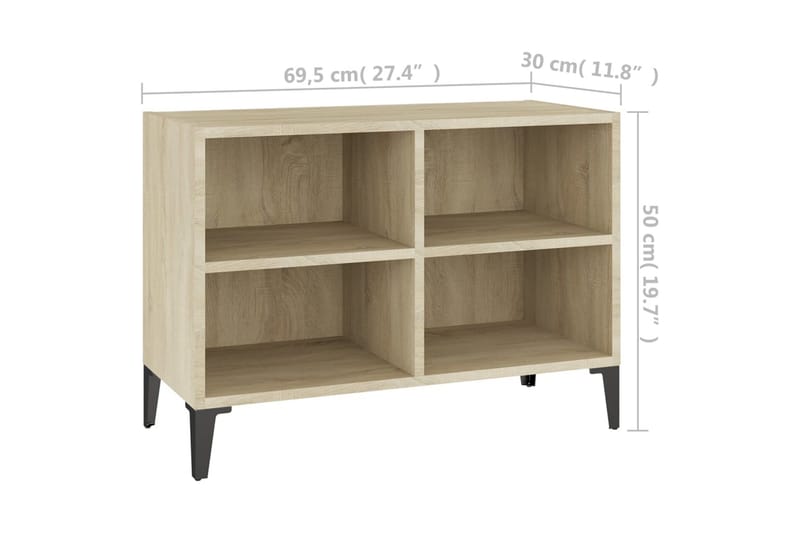 TV-bänk med metallben sonoma-ek 69,5x30x50 cm - Brun - Möbler - Tv möbel & mediamöbel - TV bänk & mediabänk