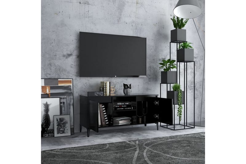 TV-bänk med metallben svart 103,5x35x50 cm - Svart - Möbler - Tv möbel & mediamöbel - TV bänk & mediabänk