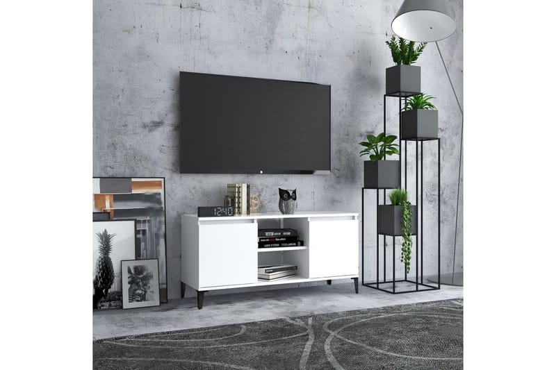TV-bänk med metallben vit 103,5x35x50 cm - Vit - Möbler - Tv möbel & mediamöbel - TV bänk & mediabänk