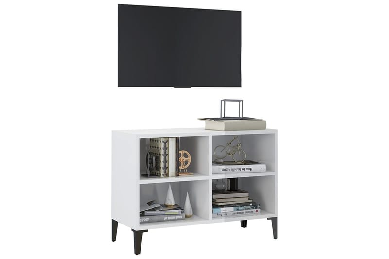 TV-bänk med metallben vit högglans 69,5x30x50 cm - Vit - Möbler - Tv möbel & mediamöbel - TV bänk & mediabänk