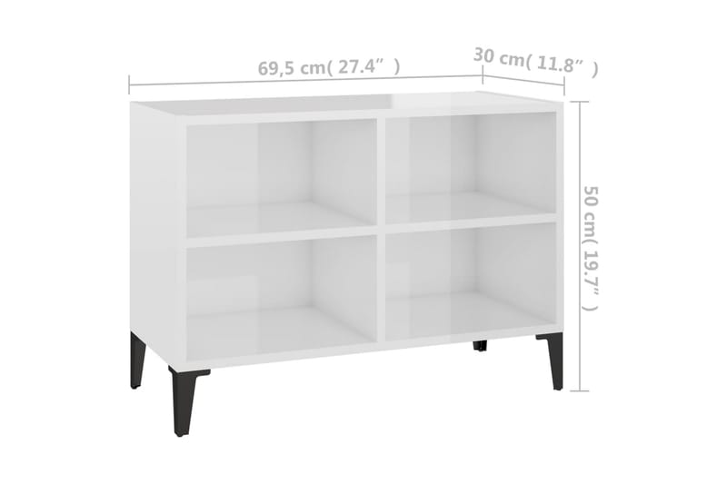 TV-bänk med metallben vit högglans 69,5x30x50 cm - Vit - Möbler - Tv möbel & mediamöbel - TV bänk & mediabänk