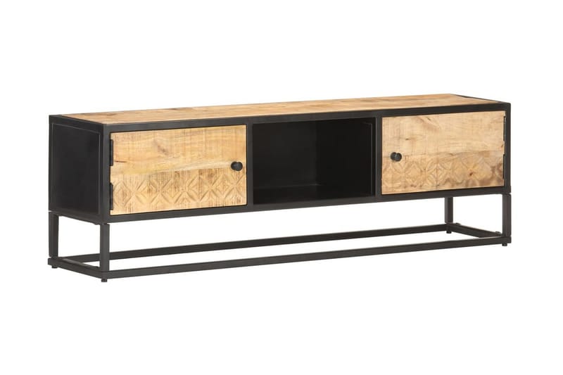 TV-bänk med snidad dörr 130x30x40 cm grovt mangoträ - Brun - Möbler - Tv möbel & mediamöbel - TV bänk & mediabänk