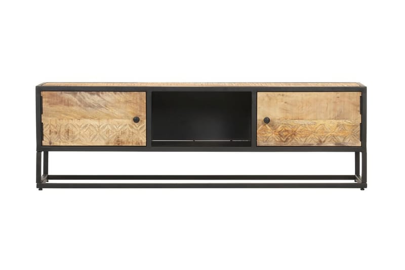 TV-bänk med snidad dörr 130x30x40 cm grovt mangoträ - Brun - TV bänk & mediabänk
