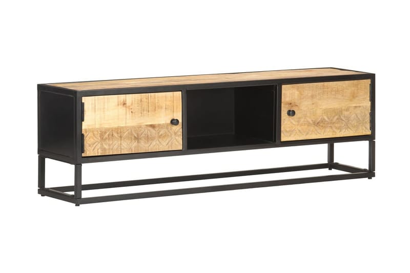 TV-bänk med snidad dörr 130x30x40 cm grovt mangoträ - Brun - Möbler - Tv möbel & mediamöbel - TV bänk & mediabänk