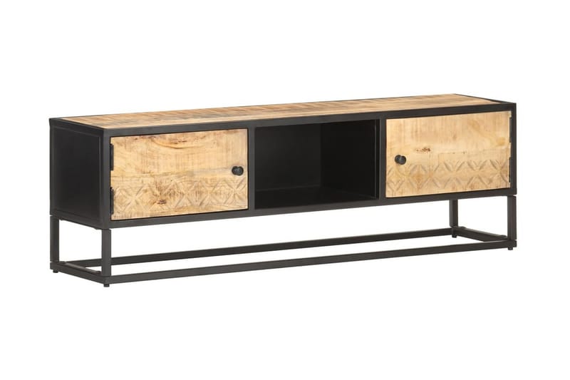 TV-bänk med snidad dörr 130x30x40 cm grovt mangoträ - Brun - Möbler - Tv möbel & mediamöbel - TV bänk & mediabänk