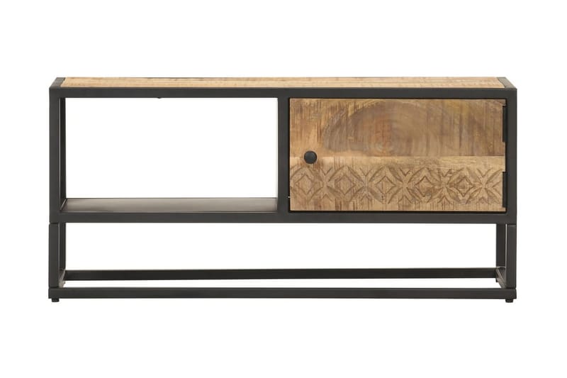 TV-bänk med snidad dörr 90x30x40 cm grovt mangoträ - Brun - Möbler - Tv möbel & mediamöbel - TV bänk & mediabänk