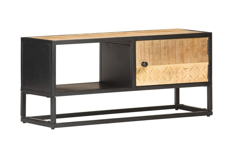 TV-bänk med snidad dörr 90x30x40 cm grovt mangoträ - Brun - Möbler - Tv möbel & mediamöbel - TV bänk & mediabänk