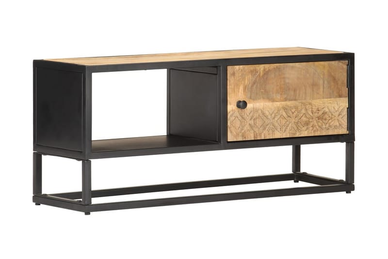 TV-bänk med snidad dörr 90x30x40 cm grovt mangoträ - Brun - Möbler - Tv möbel & mediamöbel - TV bänk & mediabänk