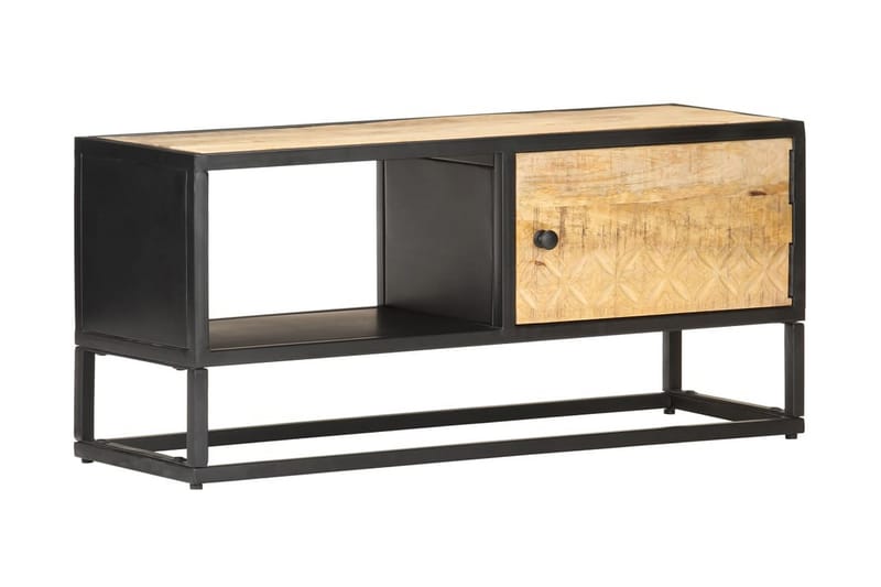 TV-bänk med snidad dörr 90x30x40 cm grovt mangoträ - Brun - Möbler - Tv möbel & mediamöbel - TV bänk & mediabänk