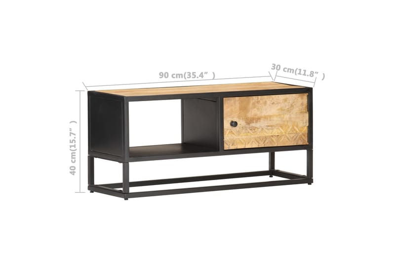 TV-bänk med snidad dörr 90x30x40 cm grovt mangoträ - Brun - Möbler - Tv möbel & mediamöbel - TV bänk & mediabänk