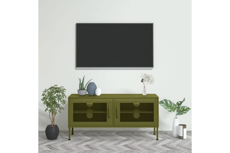 Tv-bänk olivgrön 105x35x50 cm stål - Grön - Möbler - Tv möbel & mediamöbel - TV bänk & mediabänk