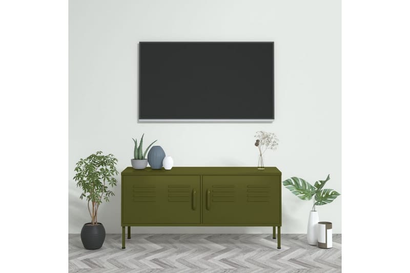 Tv-bänk olivgrön 105x35x50 cm stål - Grön - Möbler - Tv möbel & mediamöbel - TV bänk & mediabänk