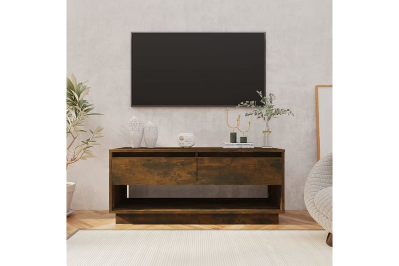 TV-bänk rökfärgad ek 102x41x44 cm spånskiva - Brun - Möbler - Tv möbel & mediamöbel - TV bänk & mediabänk