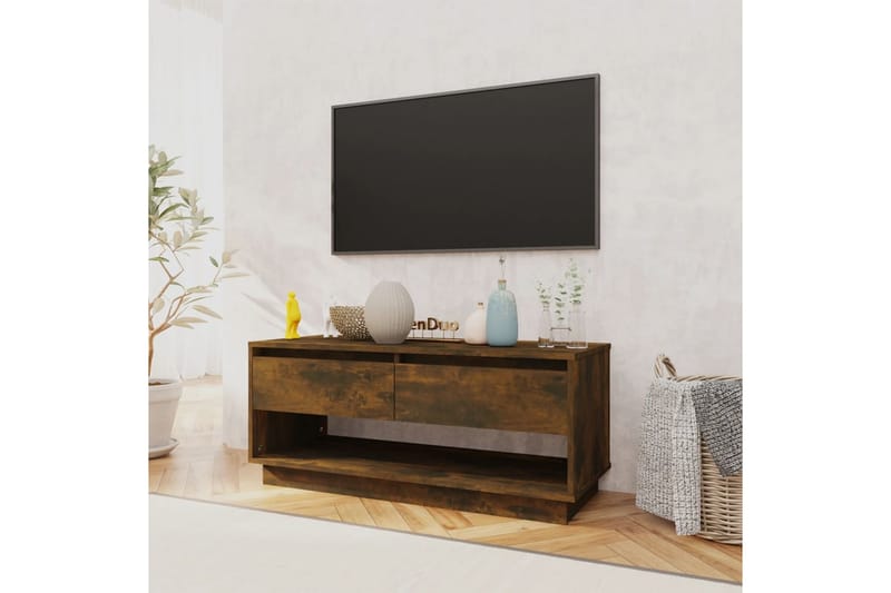 TV-bänk rökfärgad ek 102x41x44 cm spånskiva - Brun - Möbler - Tv möbel & mediamöbel - TV bänk & mediabänk