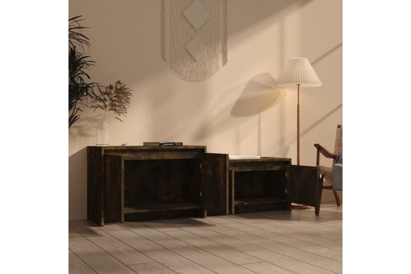 TV-bänk rökfärgad ek 146,5x35x50 cm spånskiva - Brun - Möbler - Tv möbel & mediamöbel - TV bänk & mediabänk