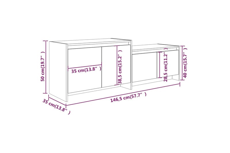 TV-bänk rökfärgad ek 146,5x35x50 cm spånskiva - Brun - TV bänk & mediabänk